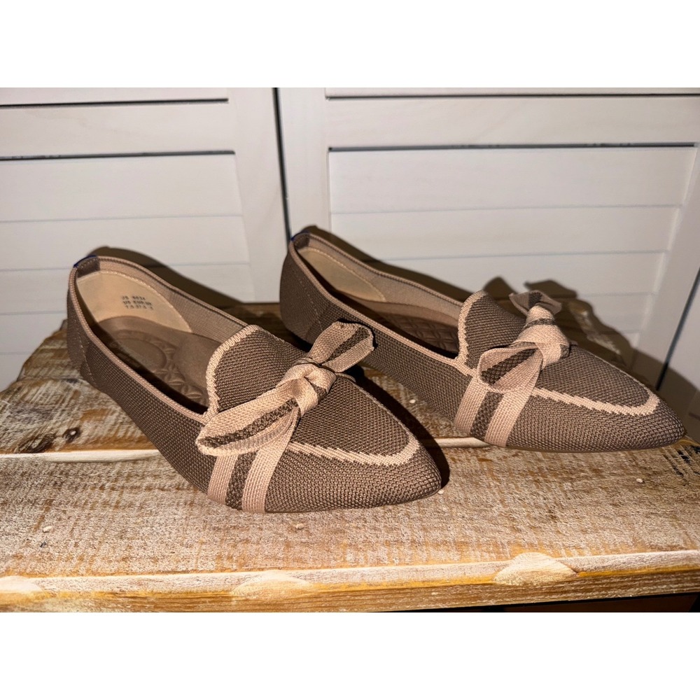 Womens Loafers Pointed Toe Knit Slip On Shoes Bow Accent Casual Comfort Size 7.5 - Picture 2 of 13